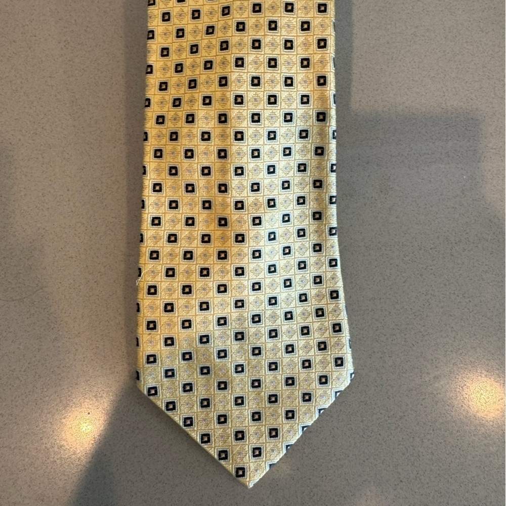 DANIEL CREMIEUX Yellow & Blue Silk Tie Hand Tailored Made in USA Geometric Check